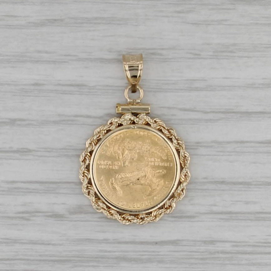 1993 1/10 oz American Gold Eagle Coin Pendant 14k 22k Gold Walking Liberty
