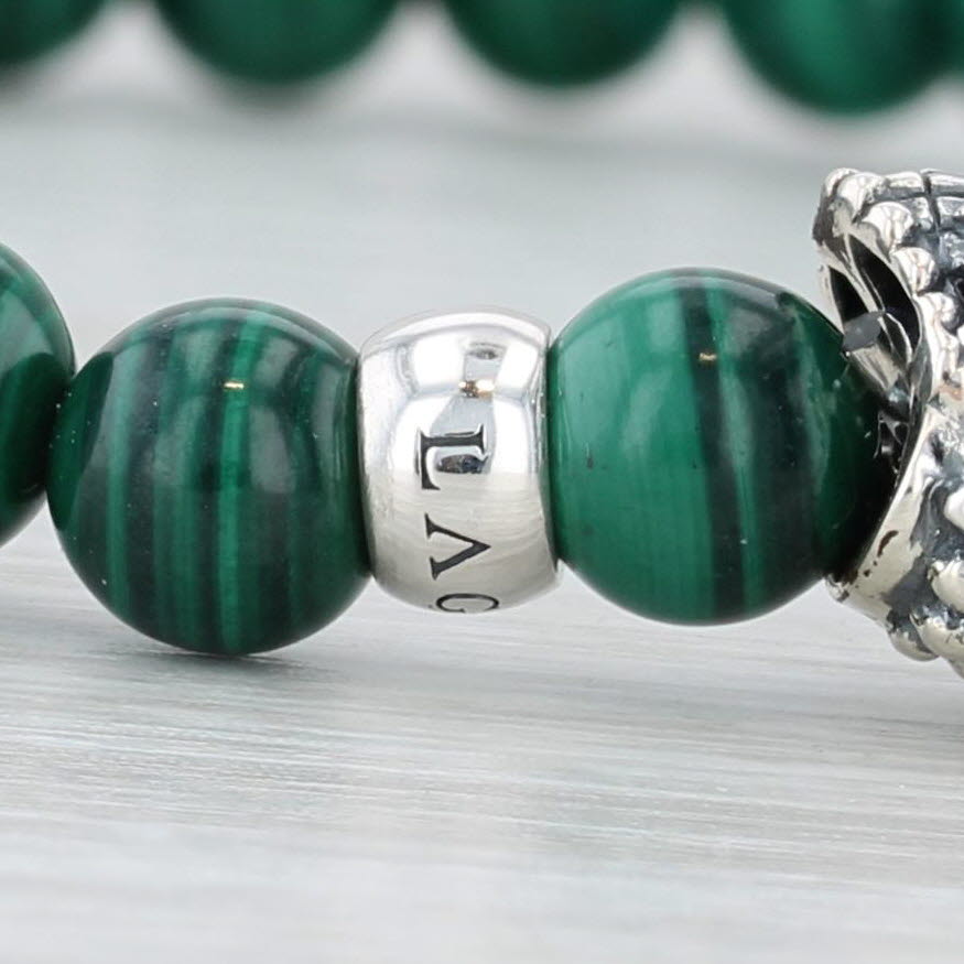New Lagos Caviar Malachite Skull Bead Bracelet Pouch Sterling Silver 05-81388-W8