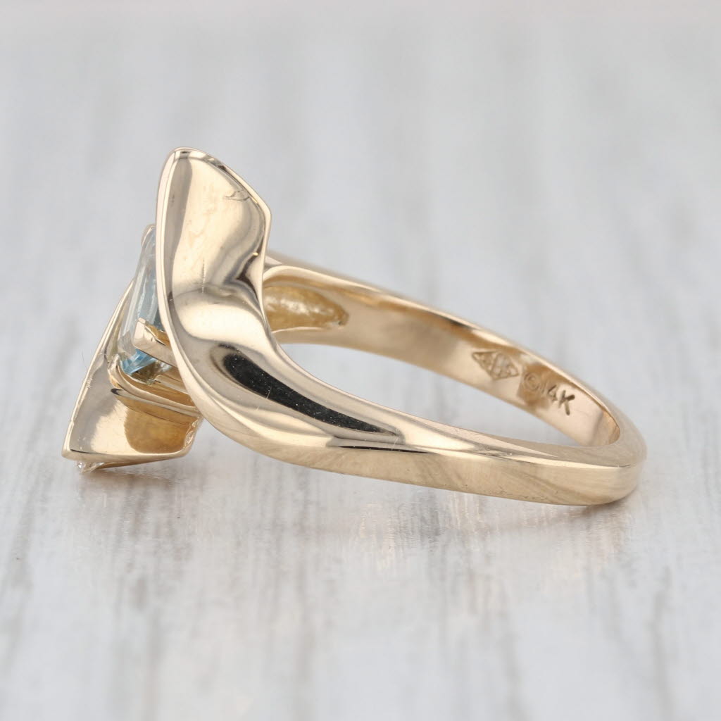 0.87ctw Aquamarine Diamond Bypass Ring 14k Yellow Gold Size 6.25