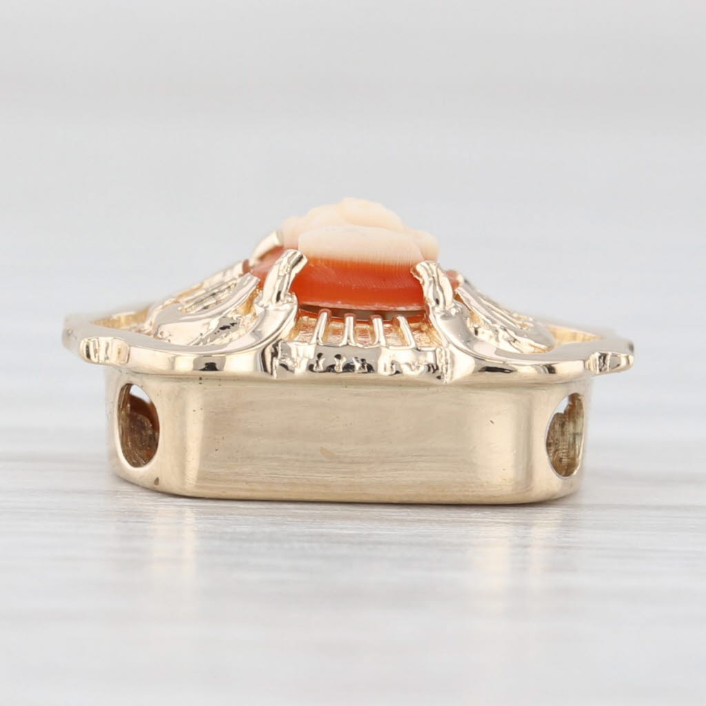 Light Gray Carved Shell Cameo Slide Bracelet Charm 14k Yellow Gold Old Victoria