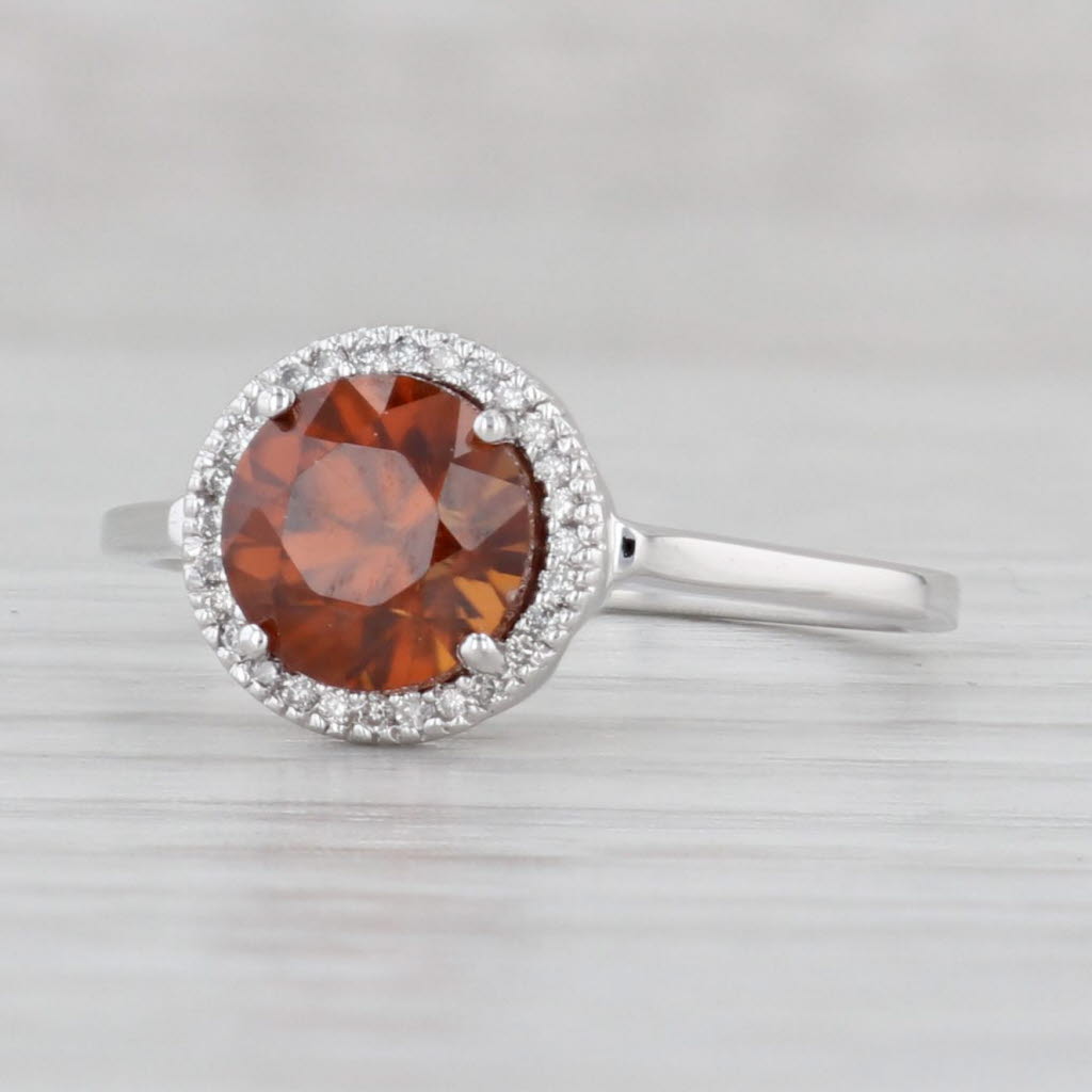 Light Gray 1.69ctw Round Orange Zircon Diamond Halo Ring 14k White Gold Size 7