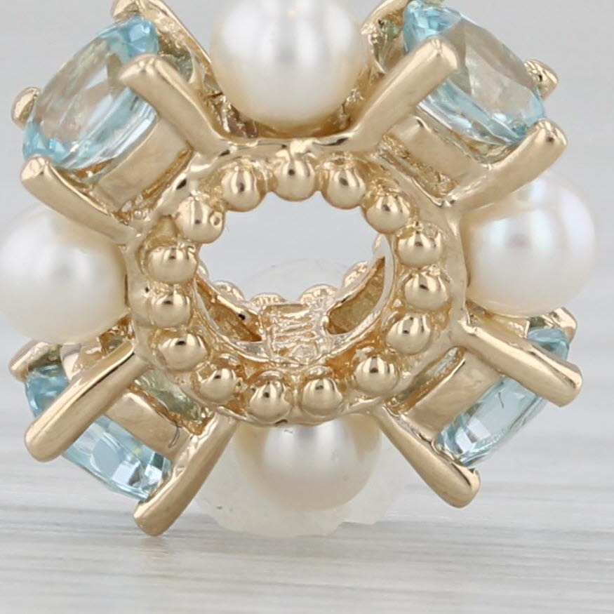 Gray Small Cultured Pearl 1.20ctw Blue Zircon Bead Spacer Charm 14k Gold Rondel