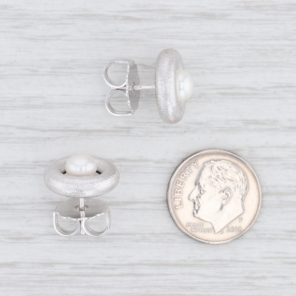 New Bastian Inverun Cultured Pearl Circle Earrings Sterling Silver Pierced Studs