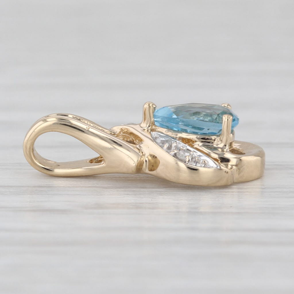 0.50ct Blue Topaz Diamond Teardrop Pendant 14k Yellow Gold Small Pear Drop