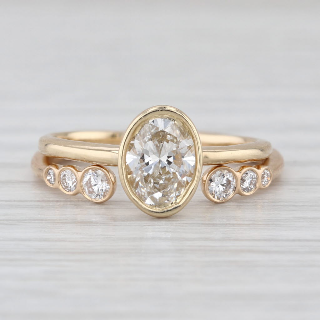 1.02ctw VS2 Oval Lab Grown Diamond Engagement Ring Wedding Band Set 14k Gold IGI