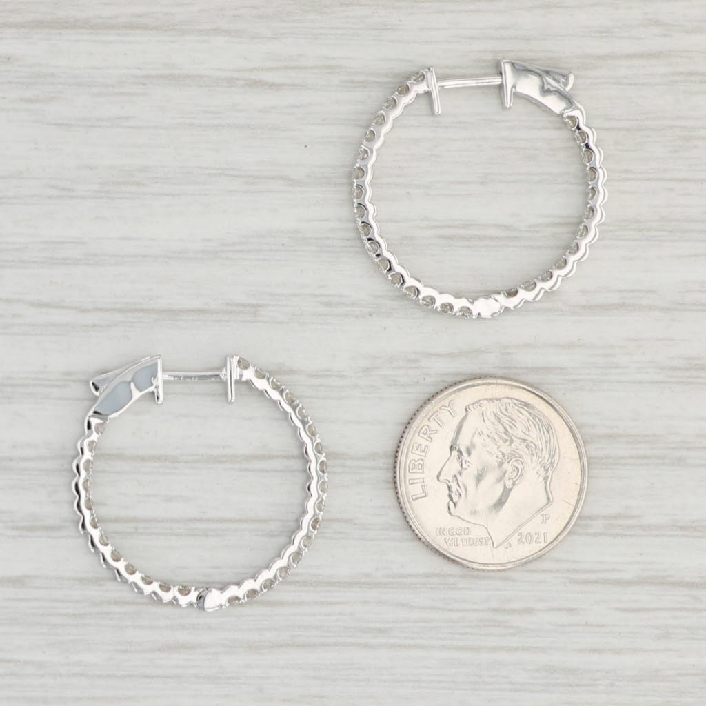 New 1.12ctw Diamond Inside Out Hoop Earrings 14k White Gold Pierced Round Hoops