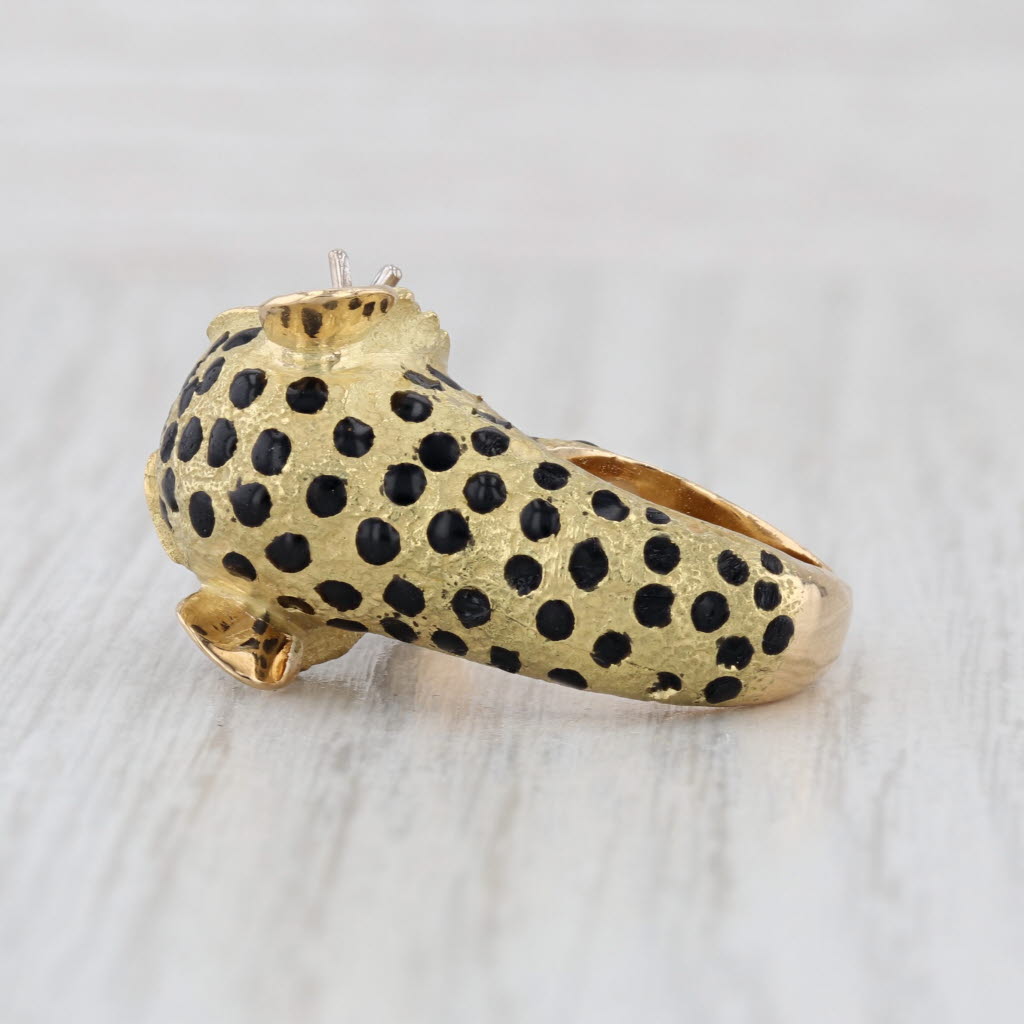 Leopard Ring Diamond Lab Created Ruby 18k Yellow Gold Enamel Statement
