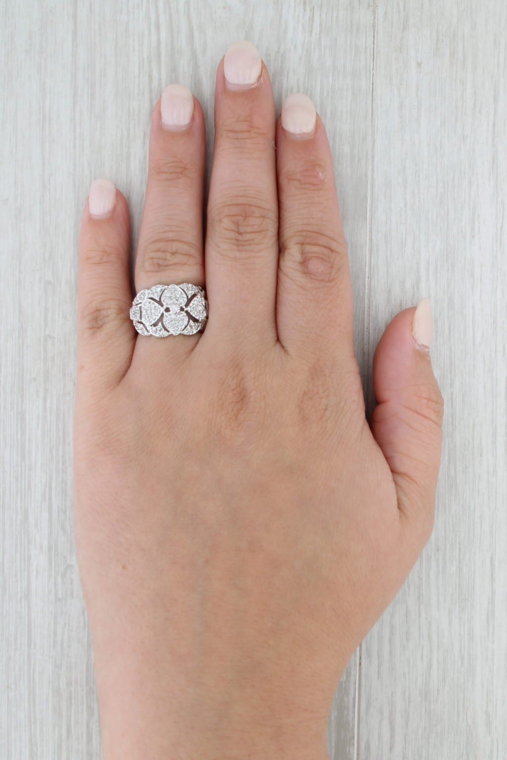 0.65ctw Diamond Cluster Hearts Ring 14k White Gold Size 6 Cocktail