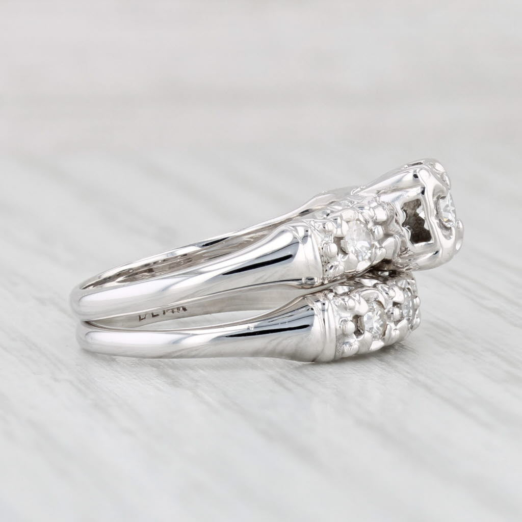 Light Gray Vintage 0.41ctw Diamond Engagement Ring Wedding Band Bridal Set 14k Gold Sz 6.25