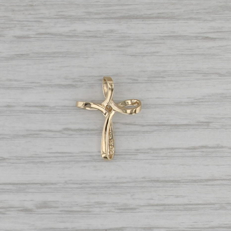 Diamond Solitaire Cross Pendant 14k Yellow Gold