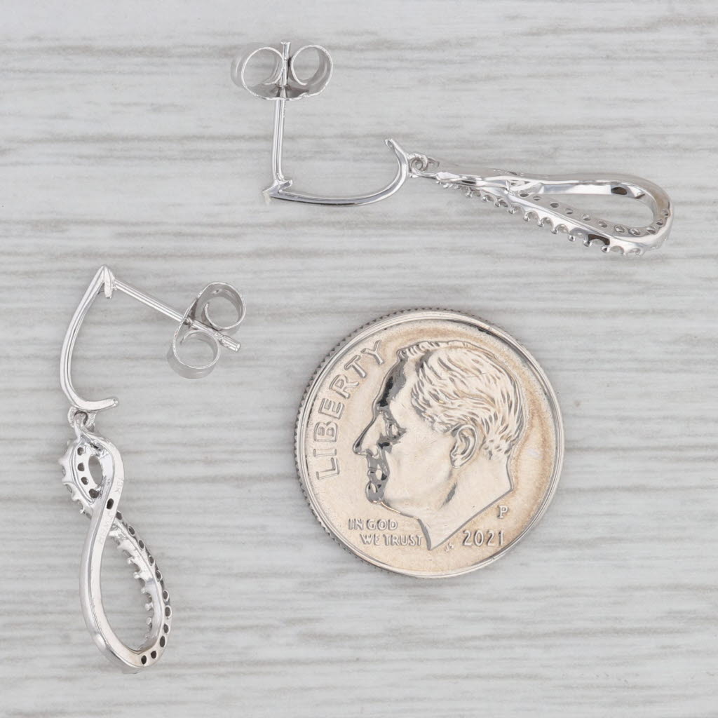 Gray 0.20ctw Figure-8 Diamond Dangle Earrings 10k White Gold Pierced Drops