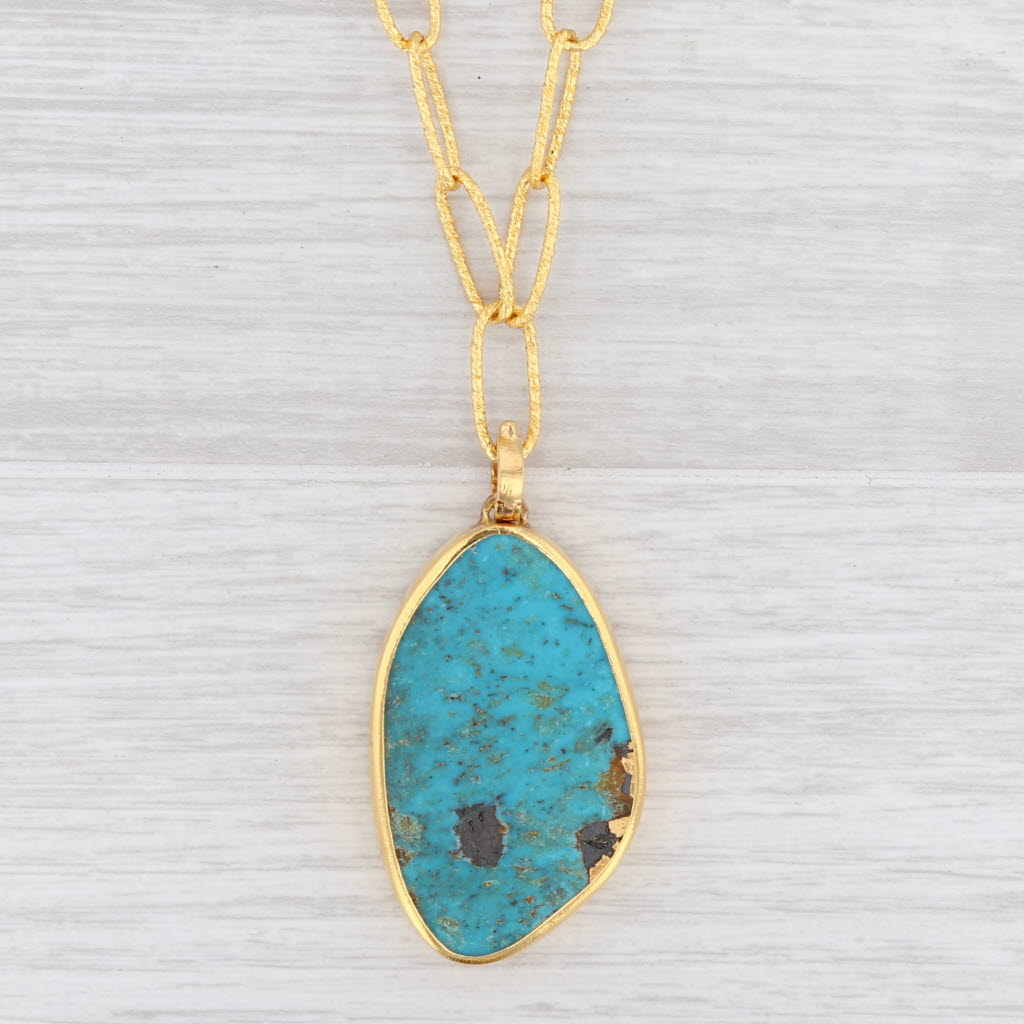 New Nina Wynn Turquoise Pendant 17.5" Necklace Sterling Gold Vermeil