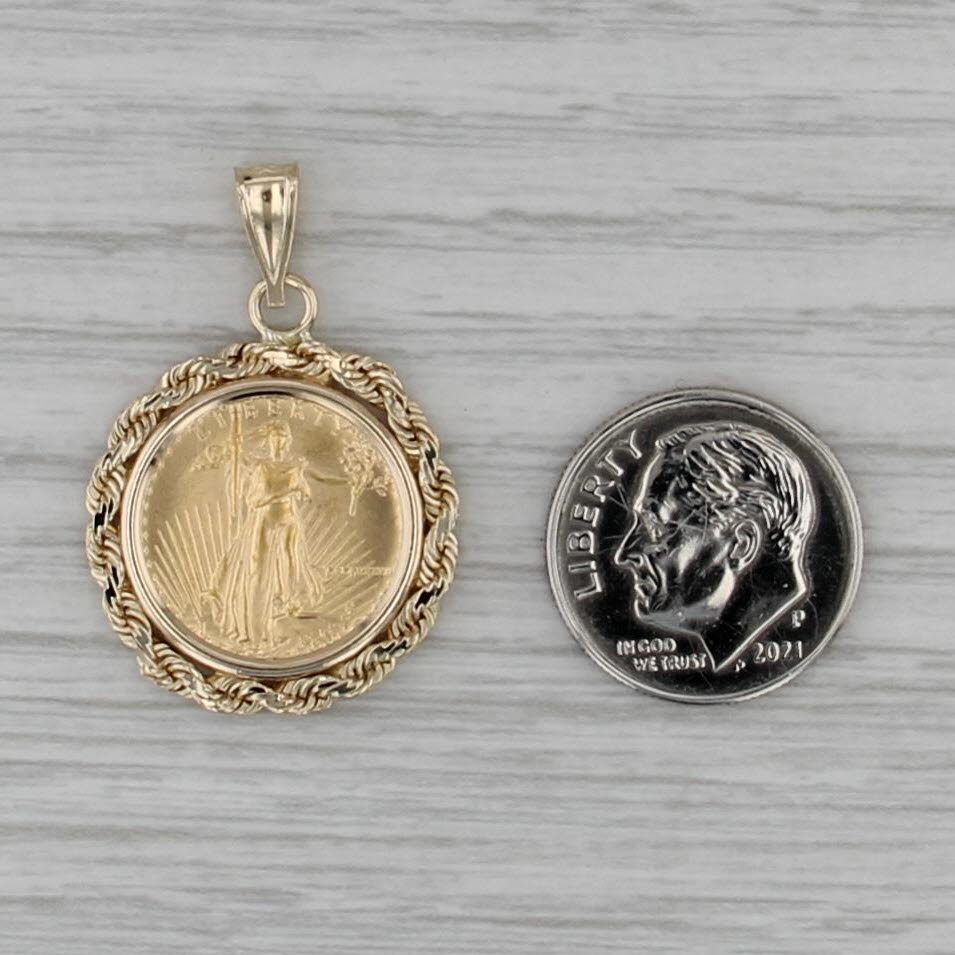 1987 1/10 oz American Gold Eagle Coin Pendant 14k 22k Gold 5 Dollar Liberty