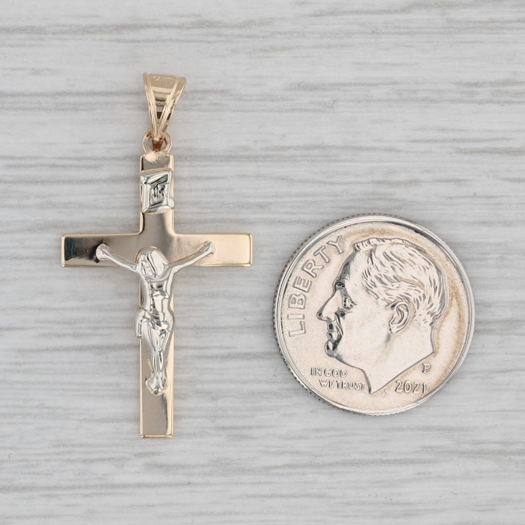 Gray Crucifix Cross Pendant 14k Yellow White Gold Figural Religious Jewelry