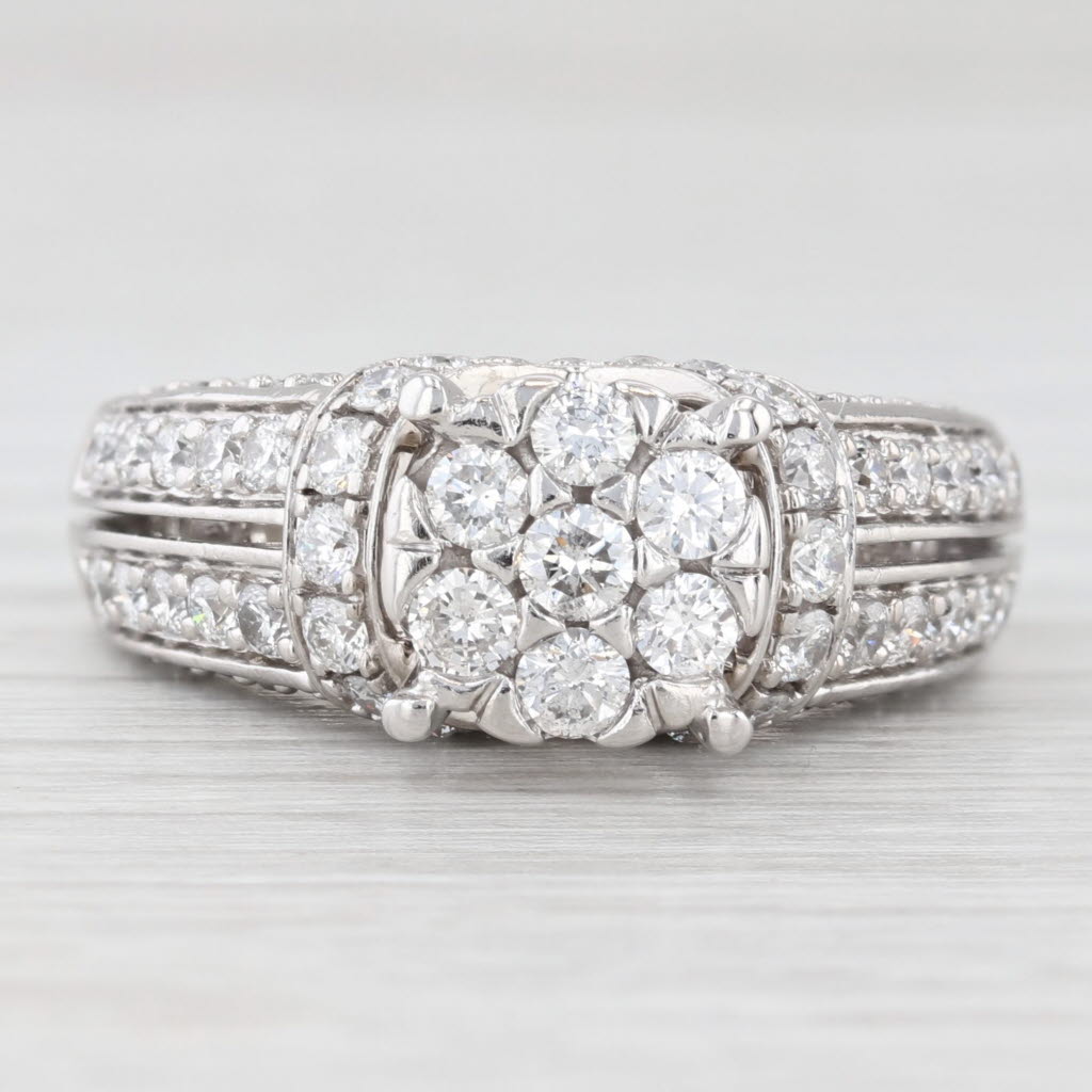Light Gray 1.14ctw Diamond Cluster Engagement Ring 14k White Gold Size 7 Cathedral