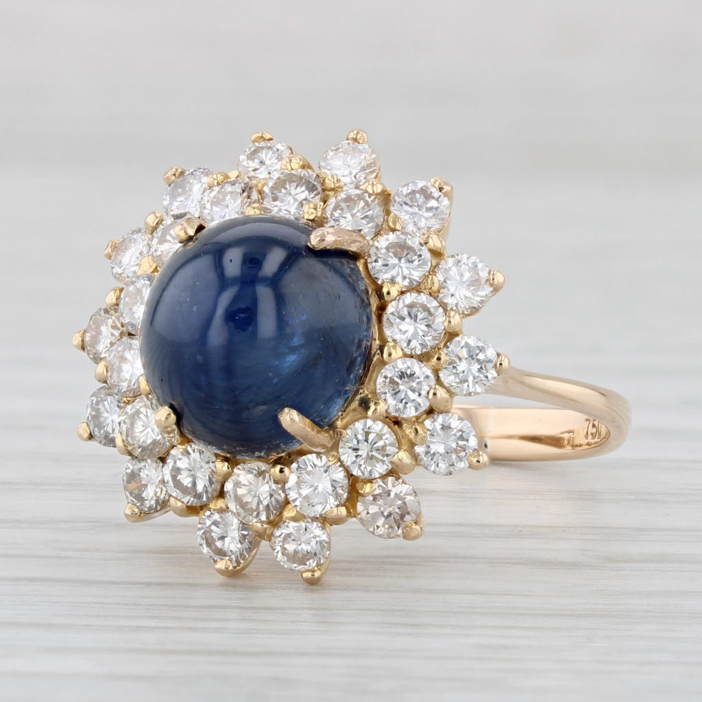 7.85ctw Blue Sapphire Diamond Halo Ring 18k Yellow Gold Size 8 Cocktail