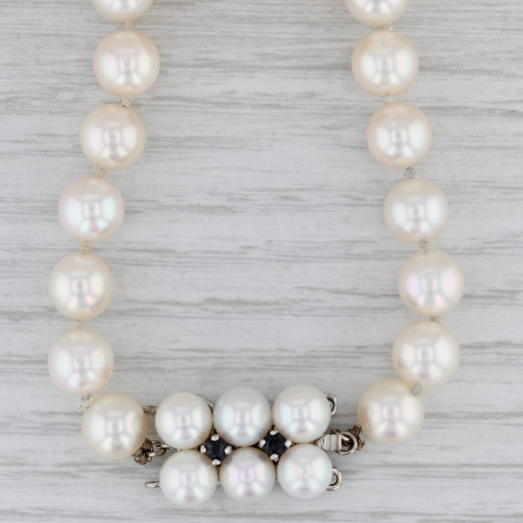 Gray Cultured Pearl Single Strand Necklace Sapphire Accents 14k Gold 17.25"