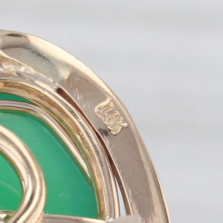 Diamond Green Chrysoprase Oval Cabohcon Earrings 14k Yellow Gold Omega Backs