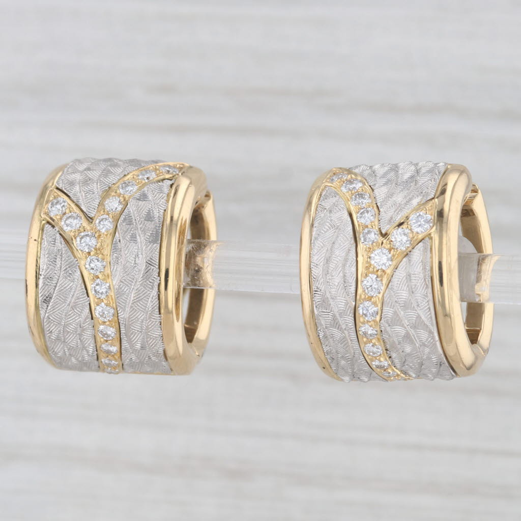 Light Gray 0.50ctw VS2 Diamond Clip Cufflinks 18k Gold Platinum Engraved Vintage Cuff Links