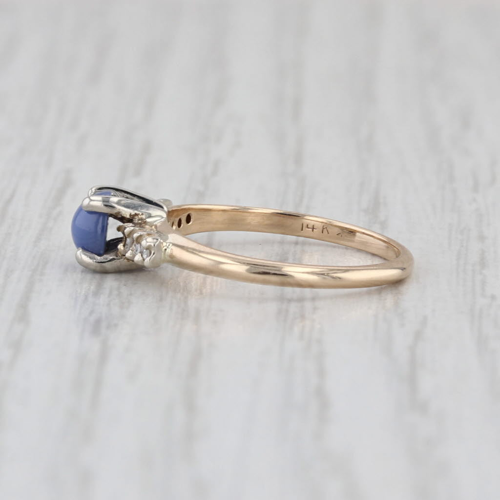 Linde Blue Lab Created Star Sapphire Diamond Ring 14k Yellow Gold Size 5