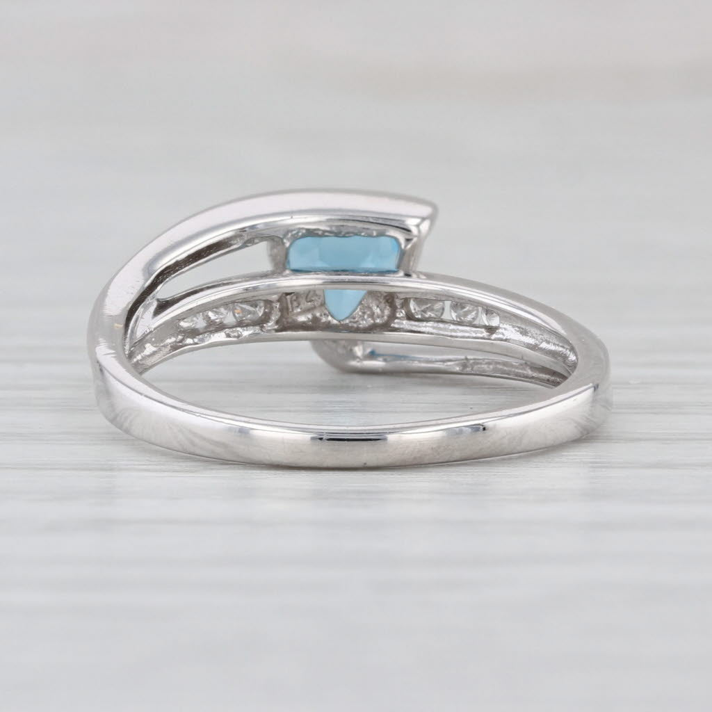 1.06ctw Trillion Blue Topaz Diamond Ring 10k White Gold Size 7.5 Bypass