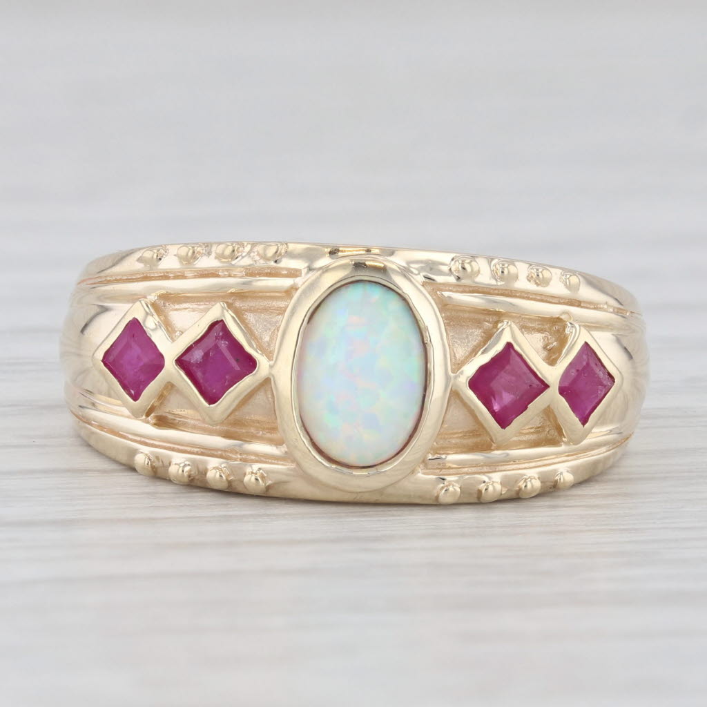 Light Gray Lab Created Opal Ruby Ring 10k Yellow Gold Size 8.5