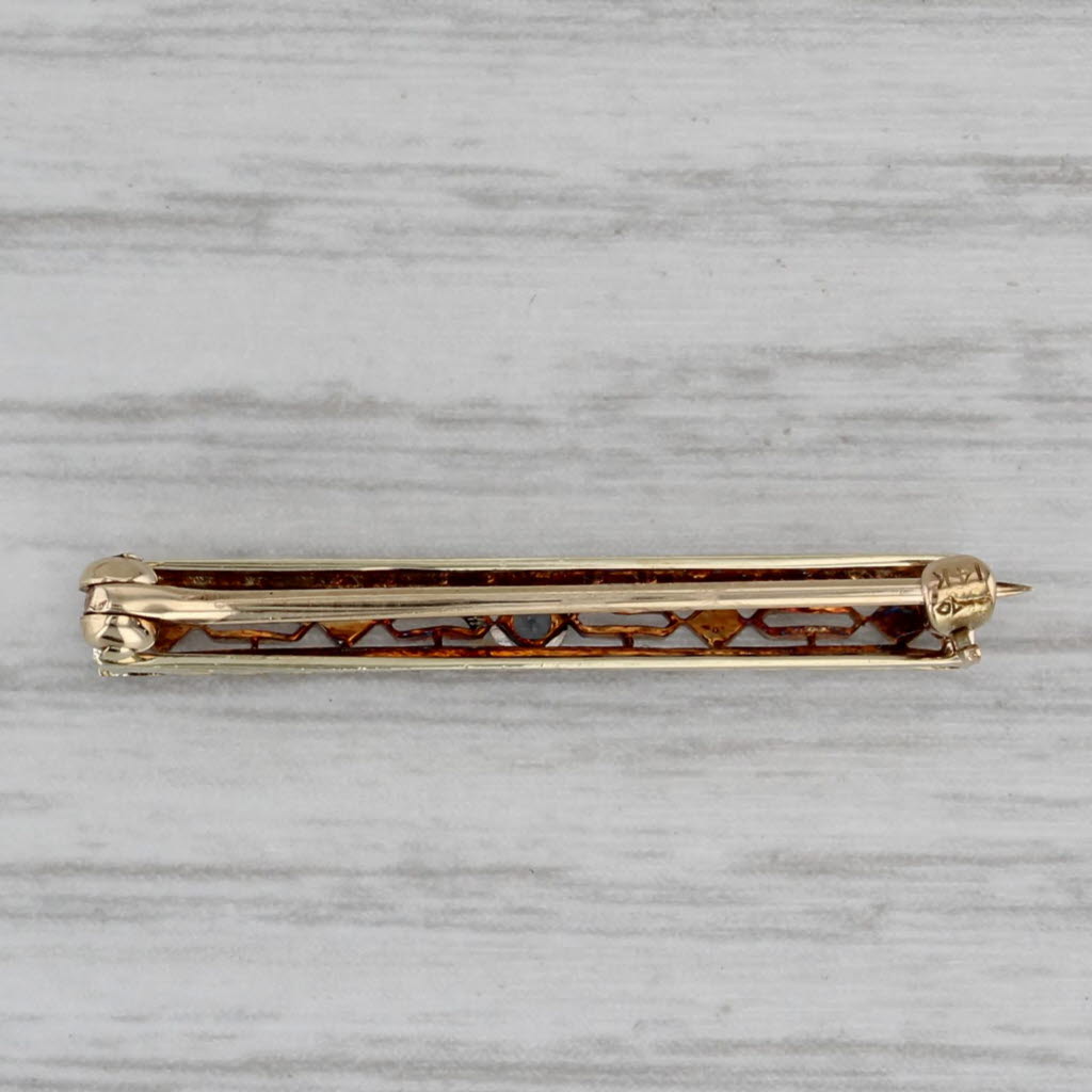 Gray Vintage Lab Created Blue Sapphire Bar Pin Filigree 14k Gold Platinum
