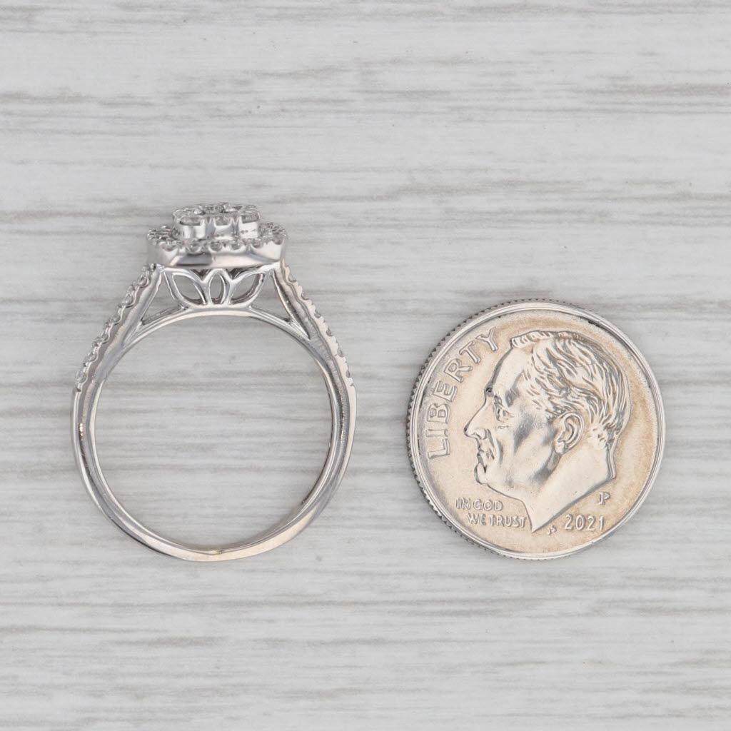 Gray 0.50ctw Diamond Cluster Halo Engagement Ring 10k White Gold Size 5.5