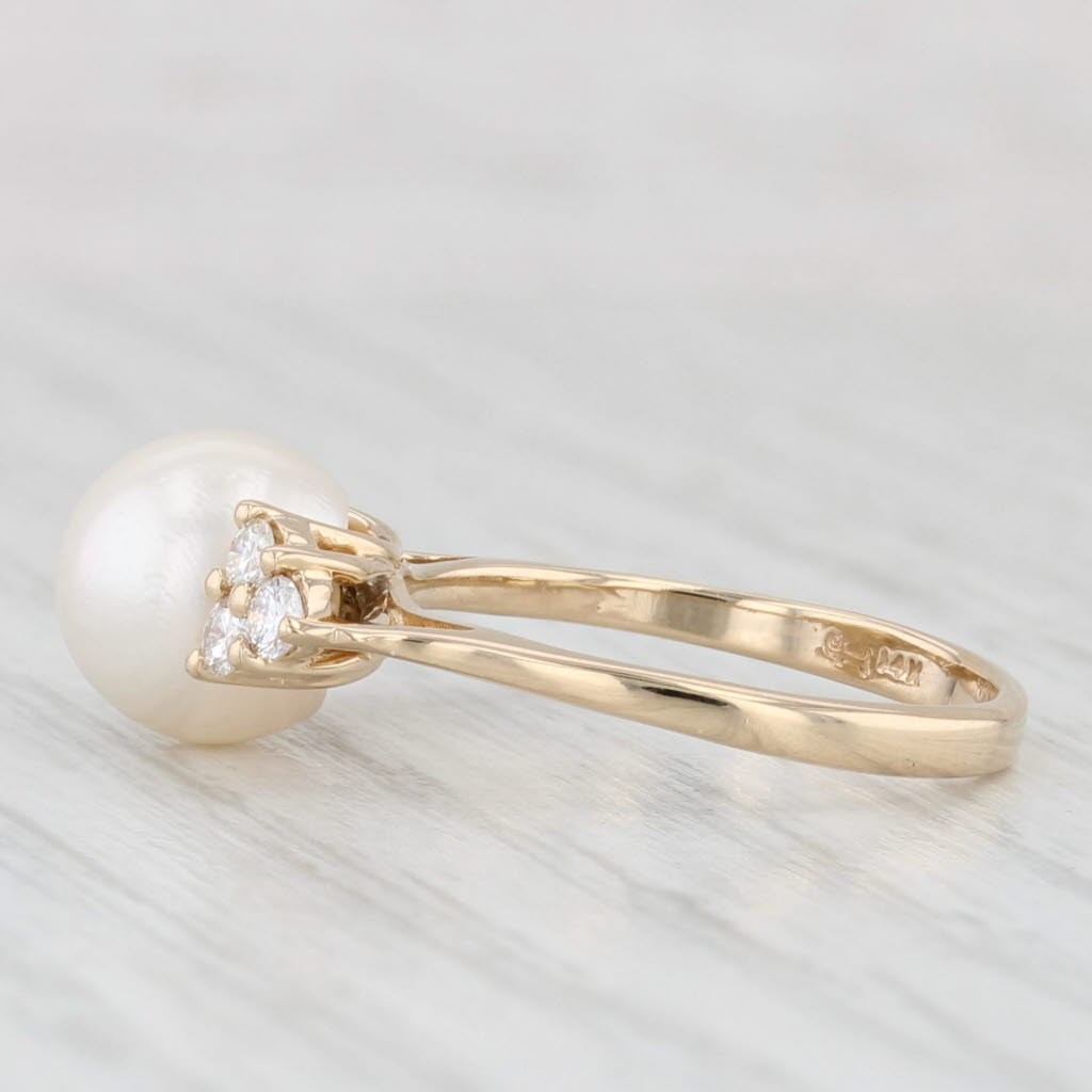 Light Gray Cultured Pearl Diamond Clusters Ring 14k Yellow Gold Size 5.5