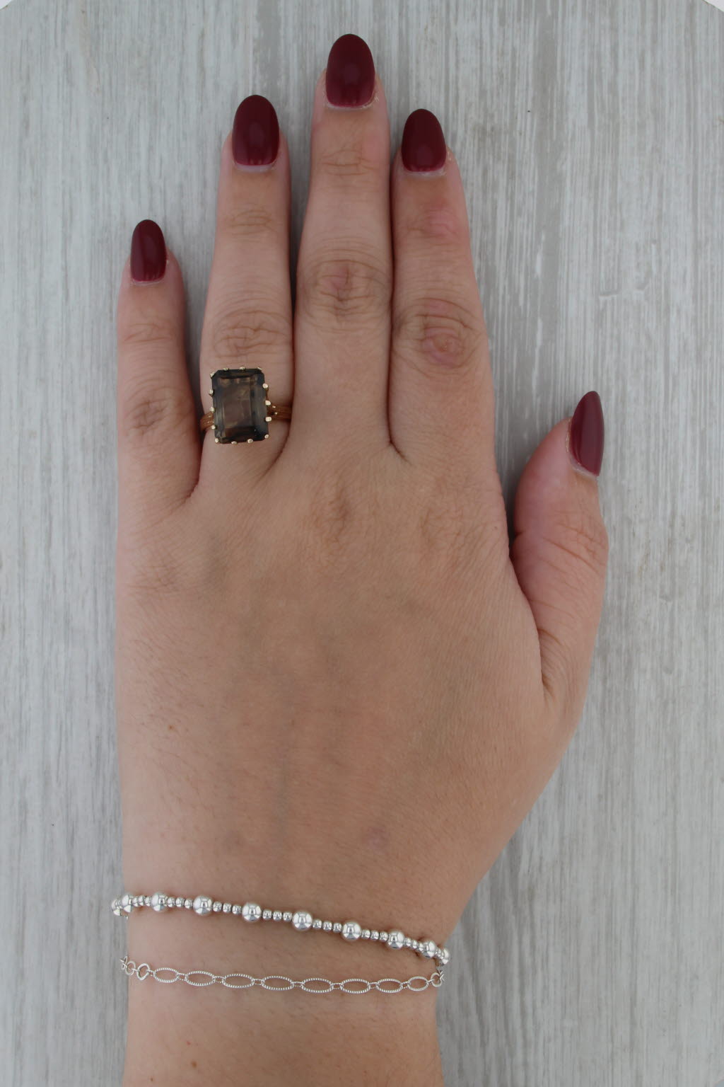 Vintage 6.25ct Smoky Quartz Solitaire Ring 14k Yellow Gold Size 6.5
