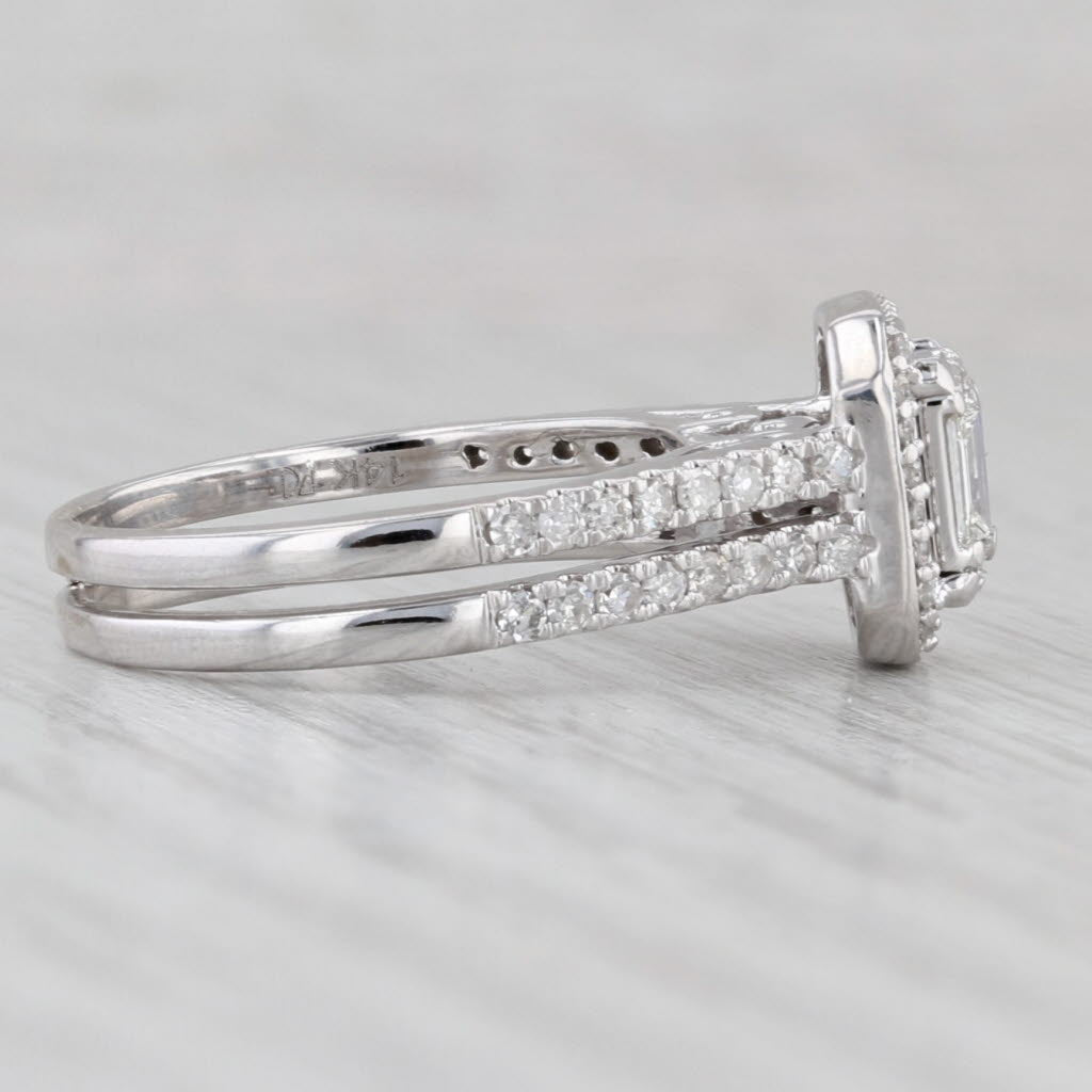 Light Gray 0.64ctw Diamond Halo Engagement Ring 14k White Gold Double Cathedral Band