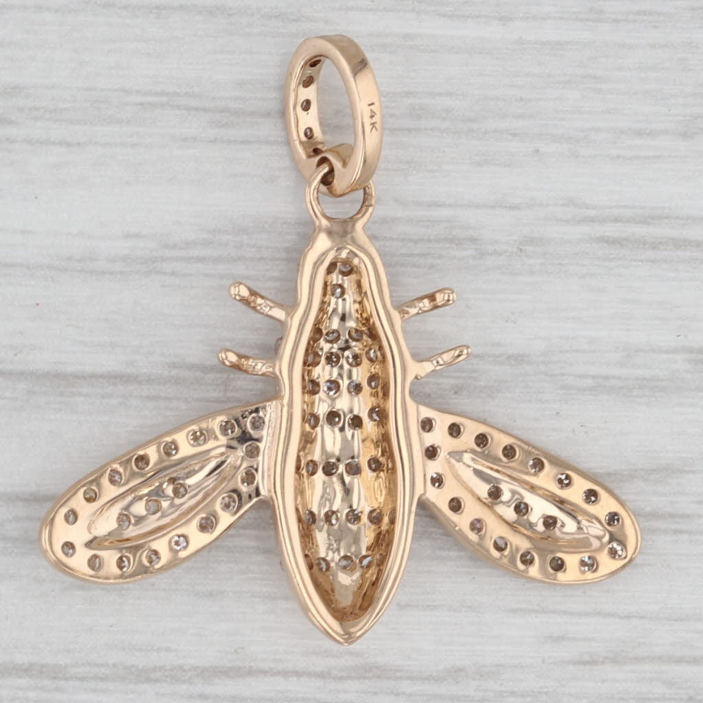 New 0.45ctw Diamond Bumble Bee Pendant 14k Yellow Gold Insect Bug Jewelry