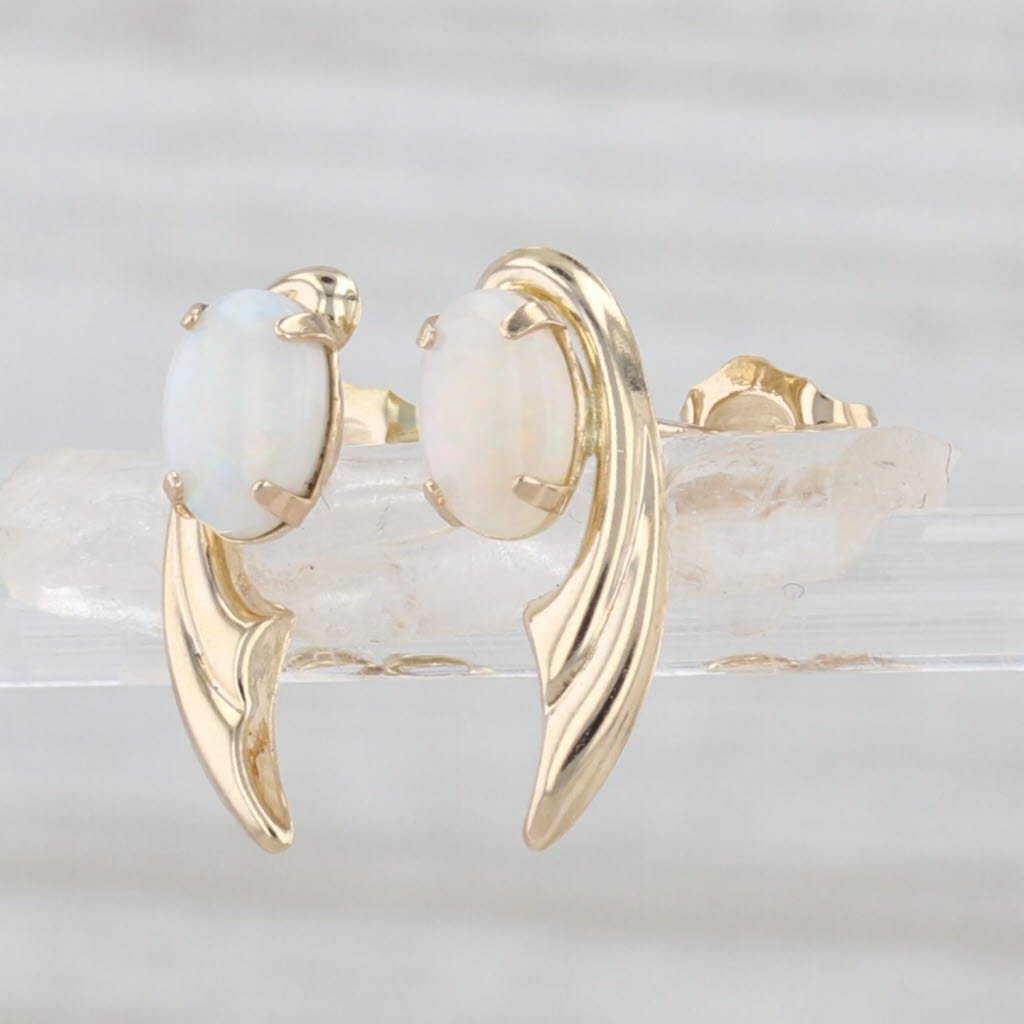 Opal Oval Cabochon Stud Earrings 14k Yellow Gold Studs