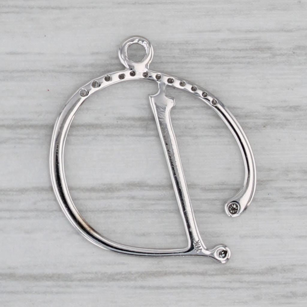 Gray Diamond Accented Letter Initial "D" Pendant 10k White Gold Charm