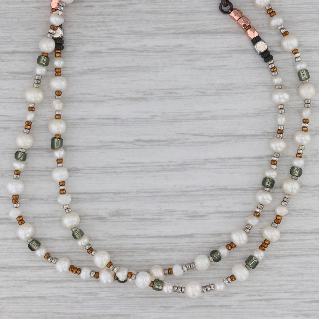 Gray Silpada Wrap Cultured Pearls Bead Necklace Sterling Silver Brass Glass 61.25"