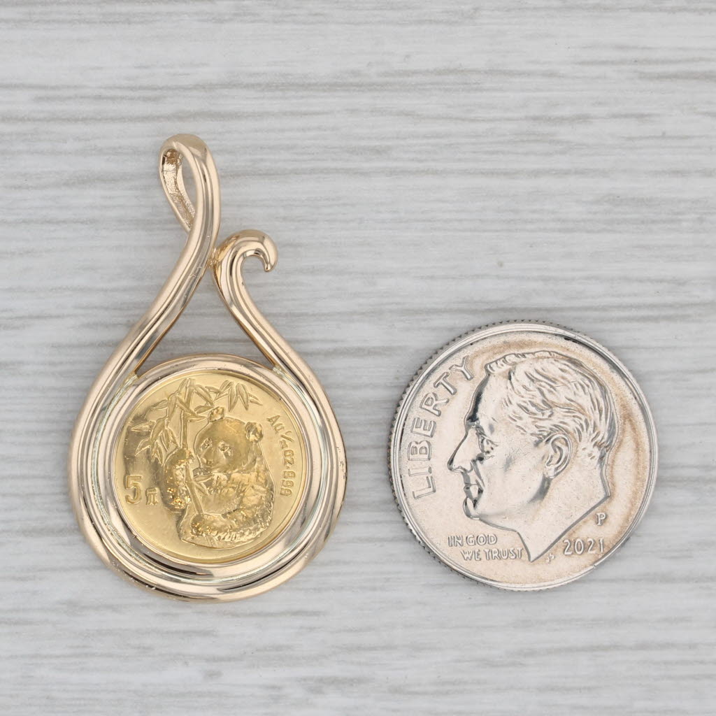 Gray 1995 1/20oz 5 Yuan Authentic Chinese Panda Coin Pendant 14k 22k Yellow Gold