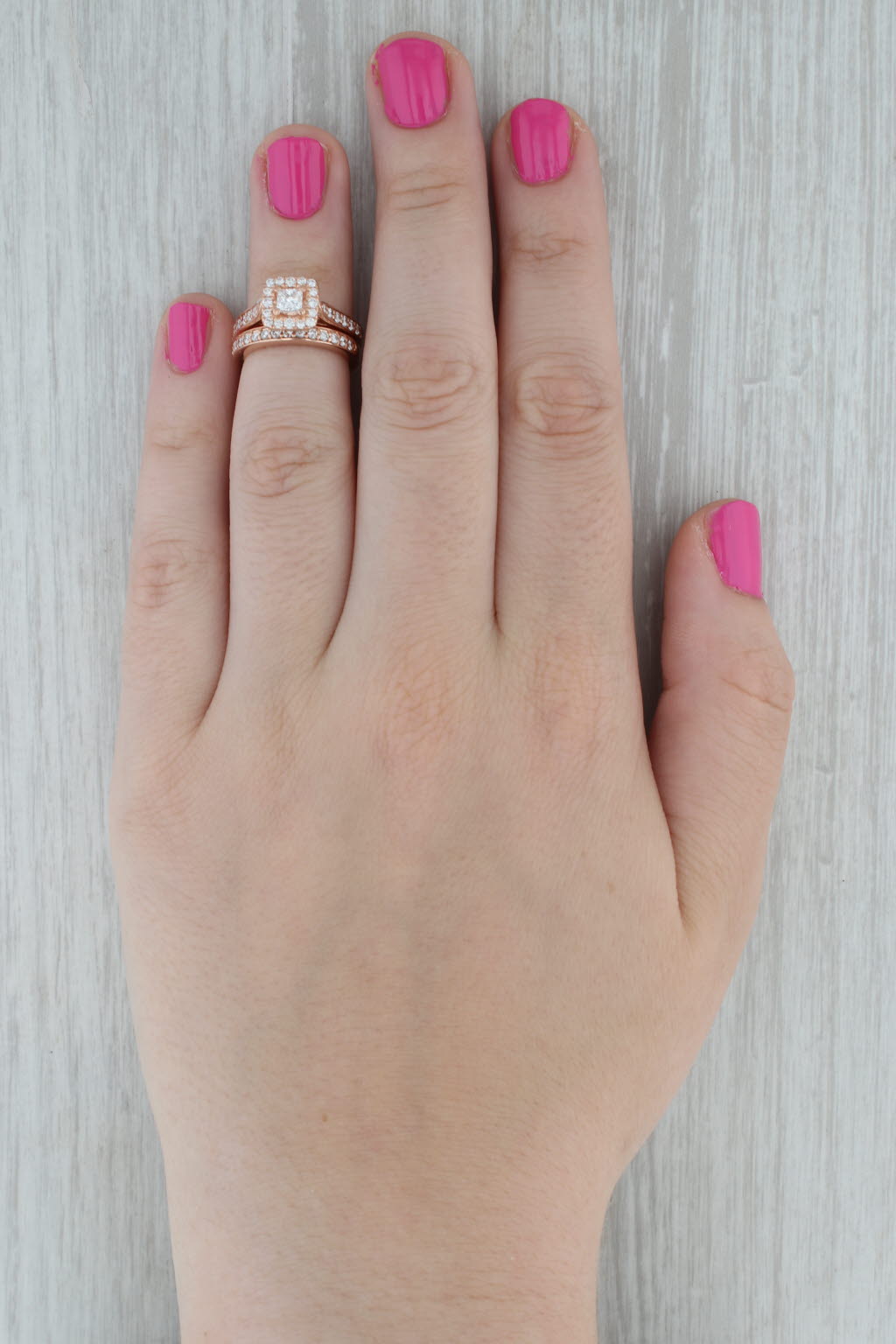 Dark Gray LEO 1ctw Princess Halo Diamond Engagement Ring Wedding Band Bridal 14k Rose Gold