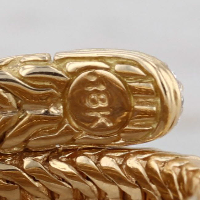 John Hardy 0.16ctw Diamond Coiled Snake Ring 18k Yellow Gold Flexible Size 7+
