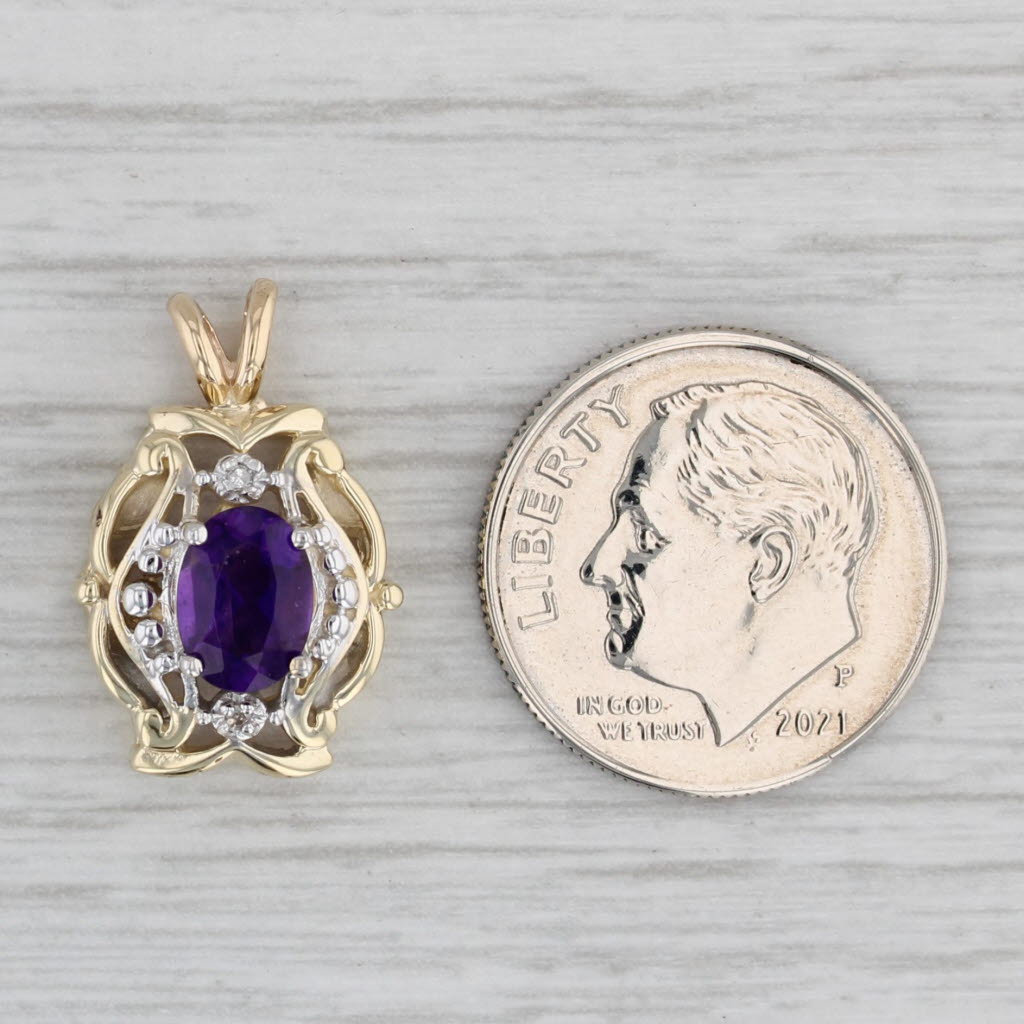 Gray 0.65ct Oval Amethyst Diamond Pendant 10k Yellow Gold