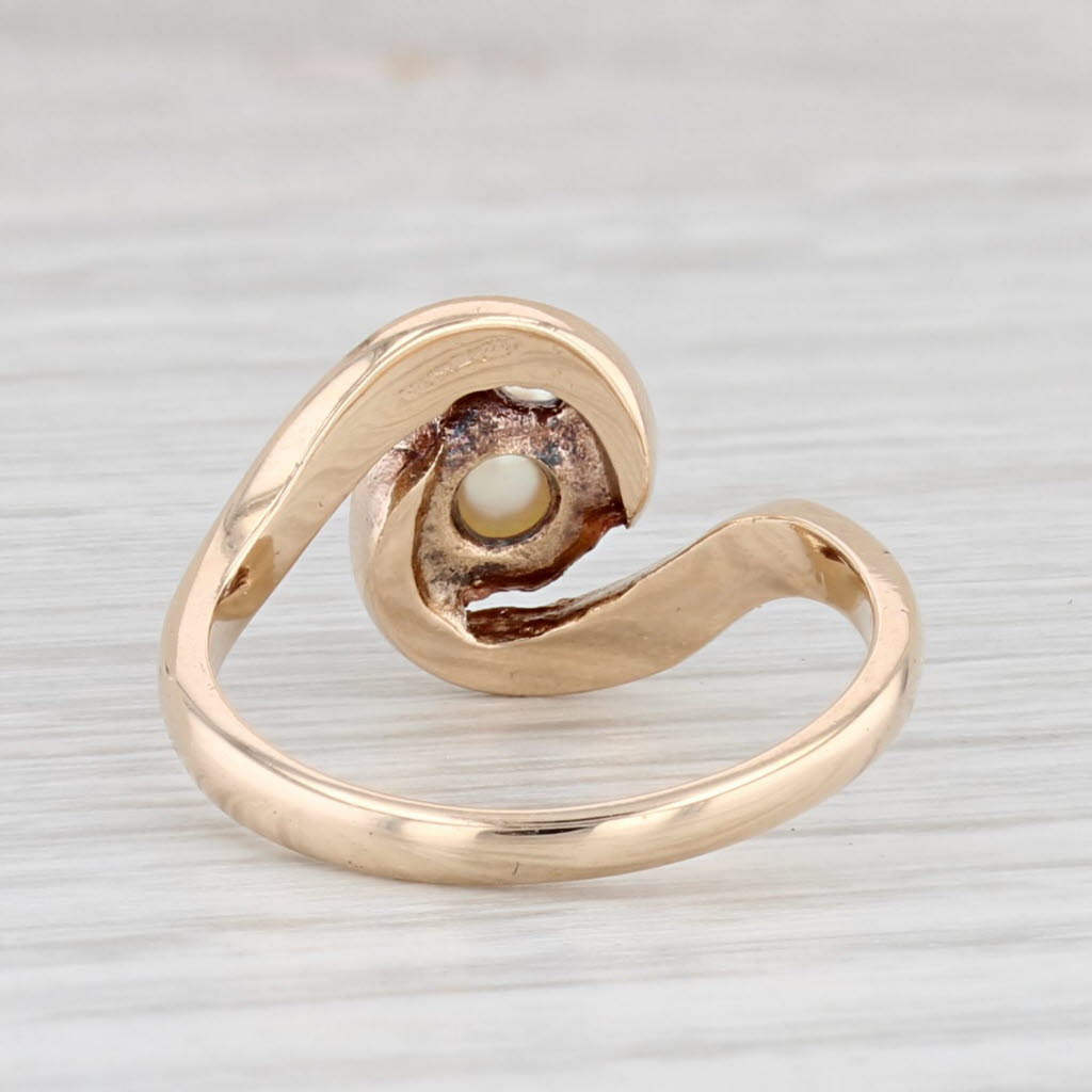 Light Gray Cultured Pearl Solitaire Ring 10k Yellow Gold Size 6 Bypass