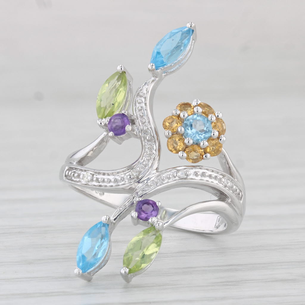 Light Gray 1.56ctw Gemstone Ring 14k White Gold Size 7.25 Amethyst Peridot Topaz Citrine