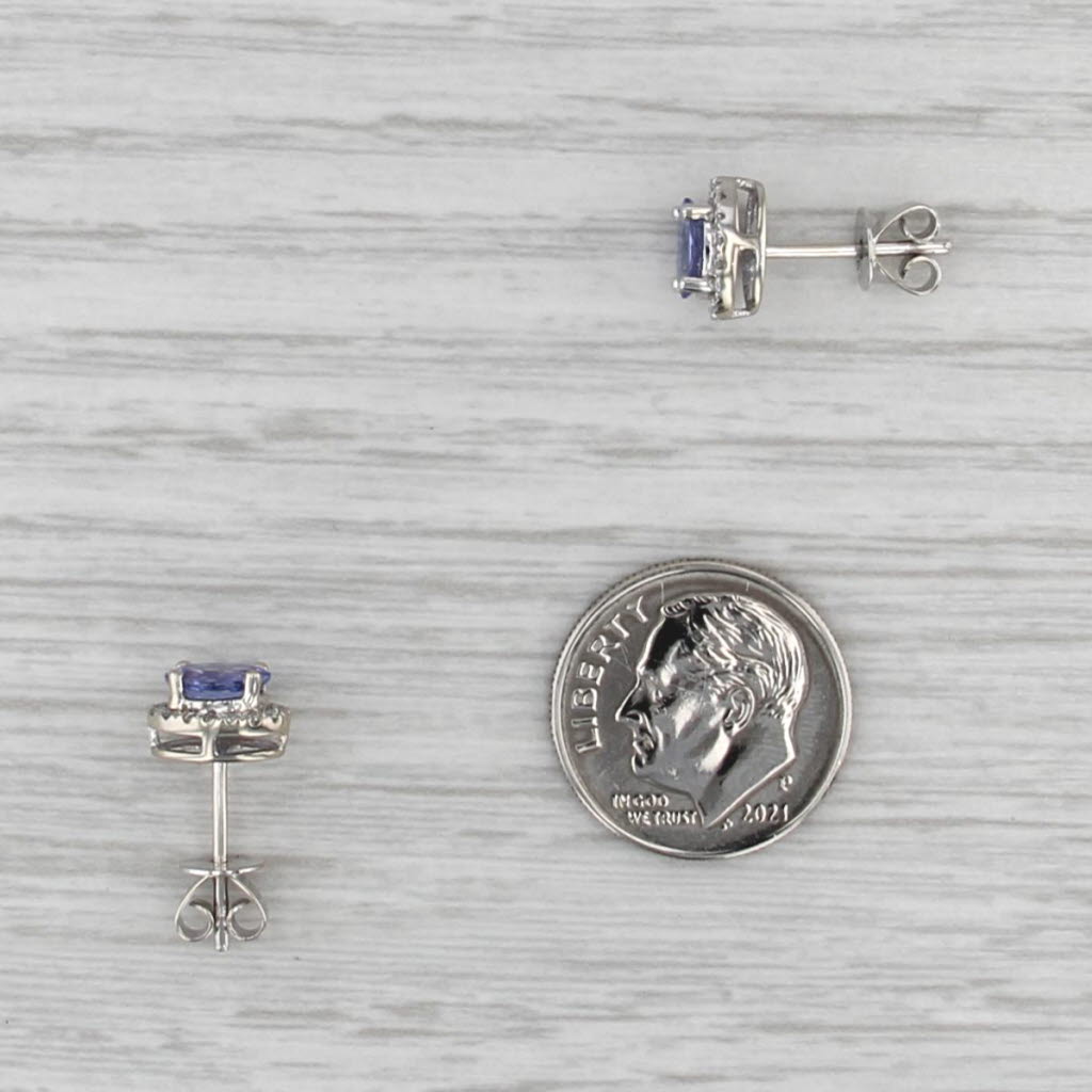 0.82ctw Oval Tanzanite Diamond Halo Stud Earrings 14k White Gold Studs
