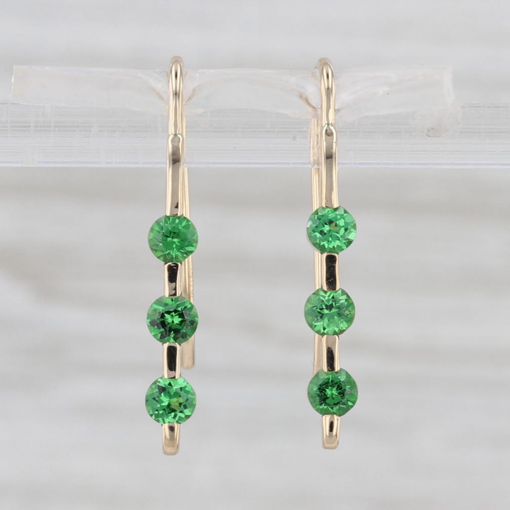 0.66ctw Tsavorite Green Garnet Drop Earrings 14k Gold Hook Posts 3-Stone Journey