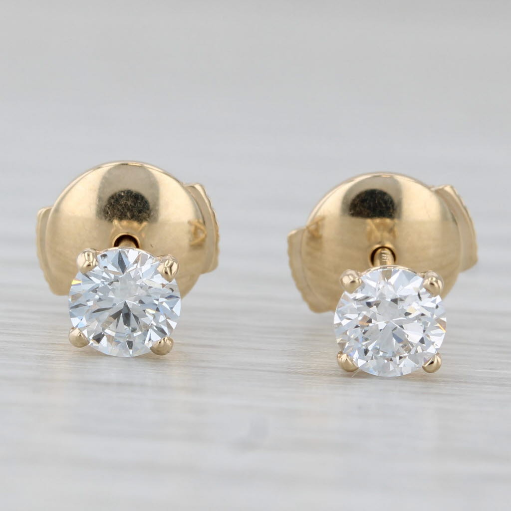 Gray New 0.78ctw Lab Grown Diamond Stud Earrings 14k Gold F VS1 Round Solitaires IGI