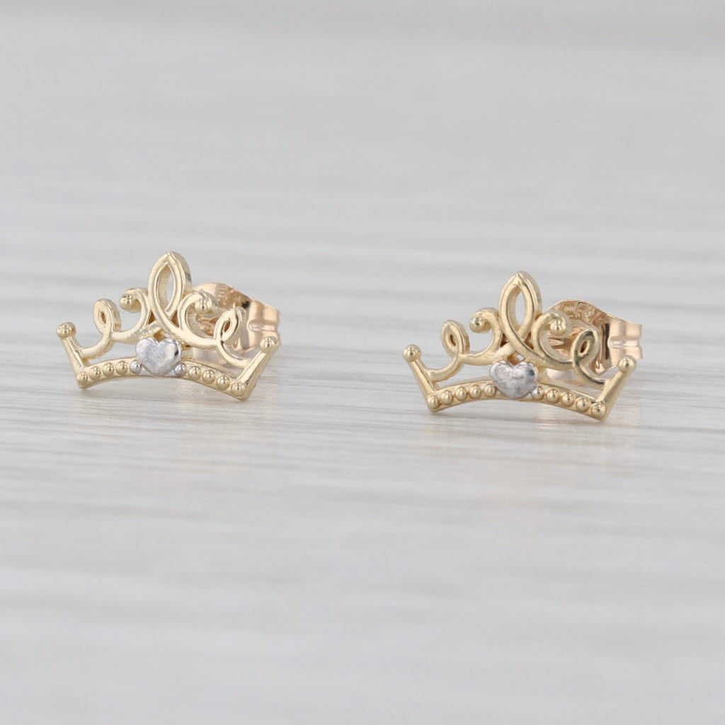 Disney Frozen Crown Stud Earrings 10k Yellow White Gold Studs