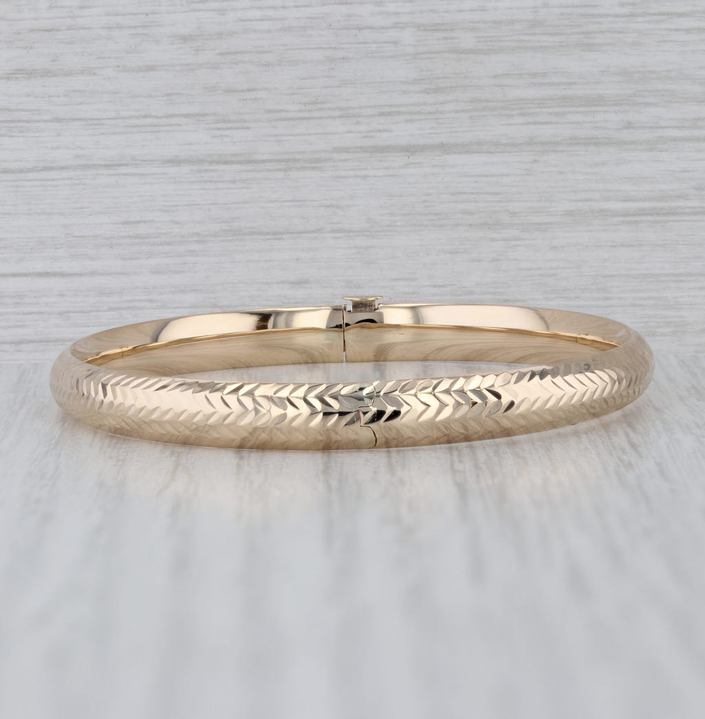7" Patterned Bangle Bracelet 14k Yellow Gold 6.3mm