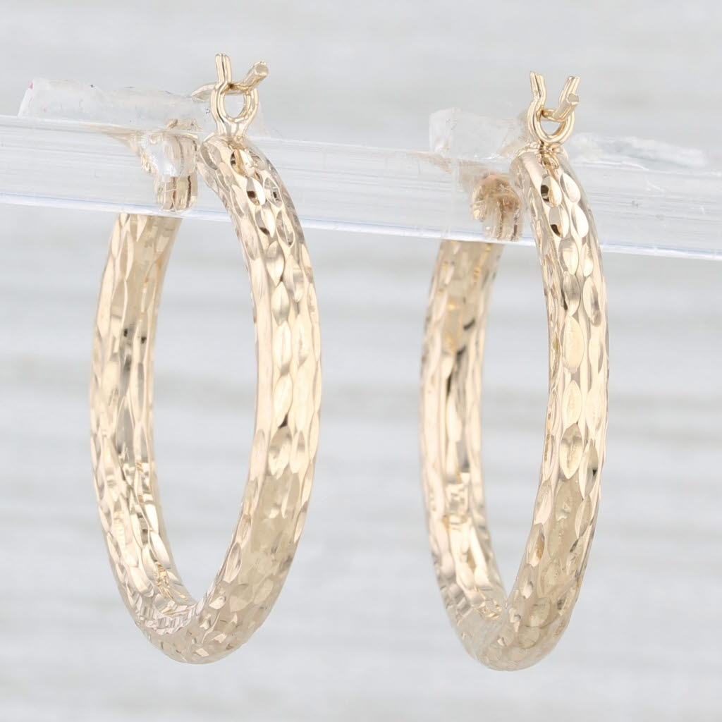 Light Gray Hammered Round Hoop Earrings 14k Yellow Gold Snap Top Hoops
