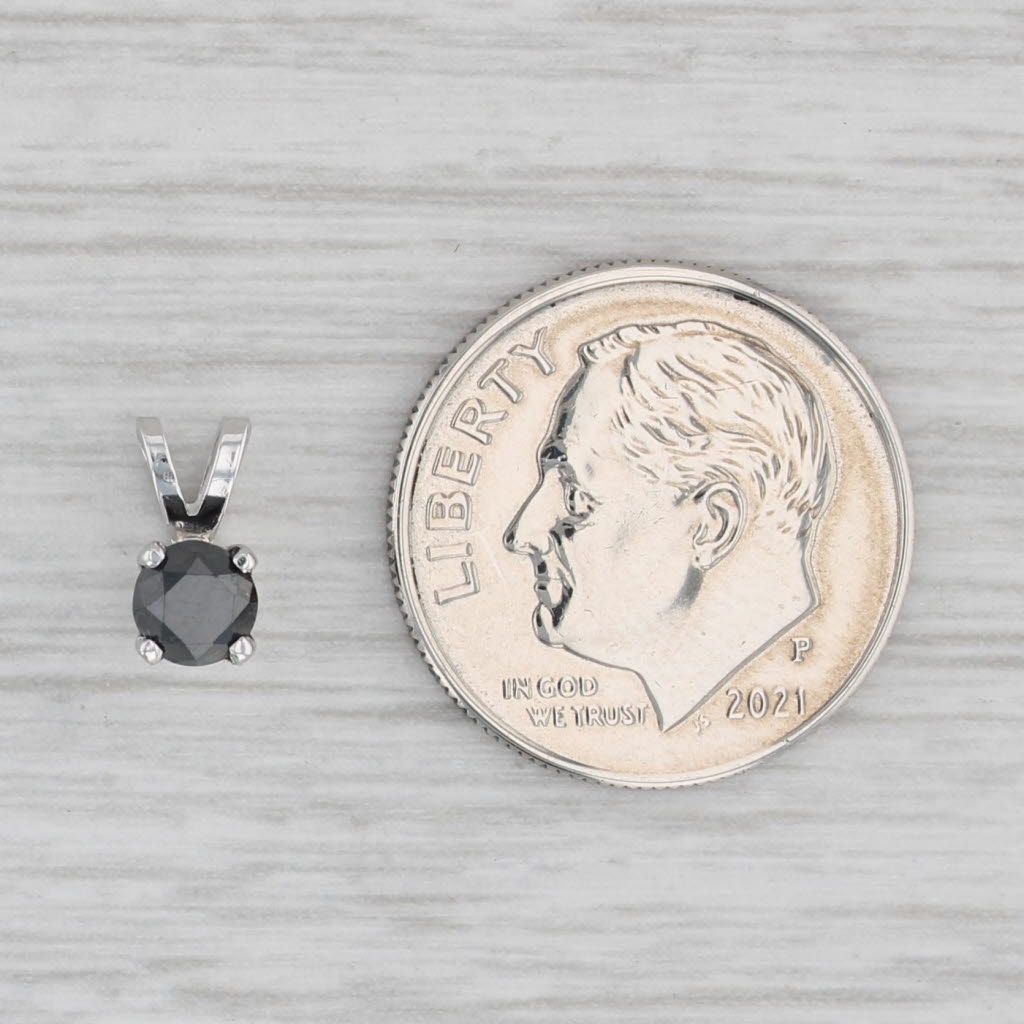Light Gray New Small 0.44ct Black Diamond Solitaire Pendant 14k White Gold Round Brilliant