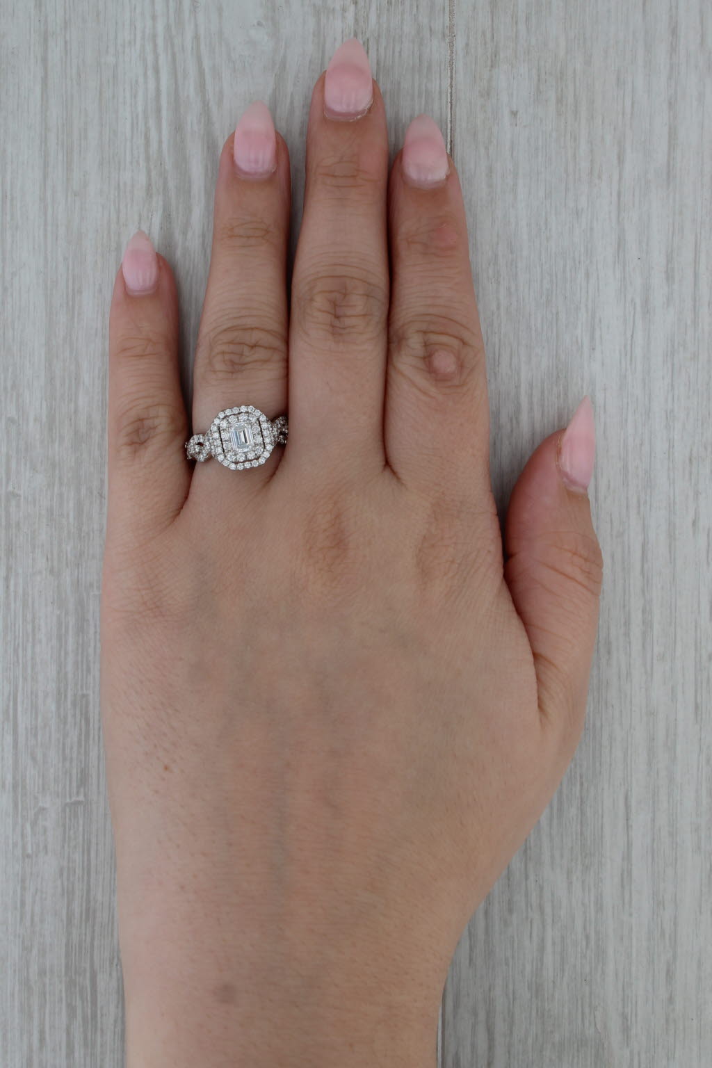 1.55ctw Diamond Halo Engagement Ring 14k White Gold Size 6 Celebration Grand