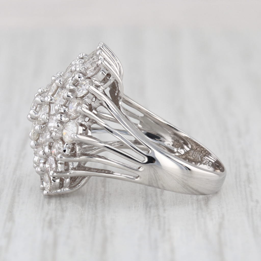2.30ctw Diamond Cluster Ring 18k White Gold Cocktail Size 6.5 Vintage Estate